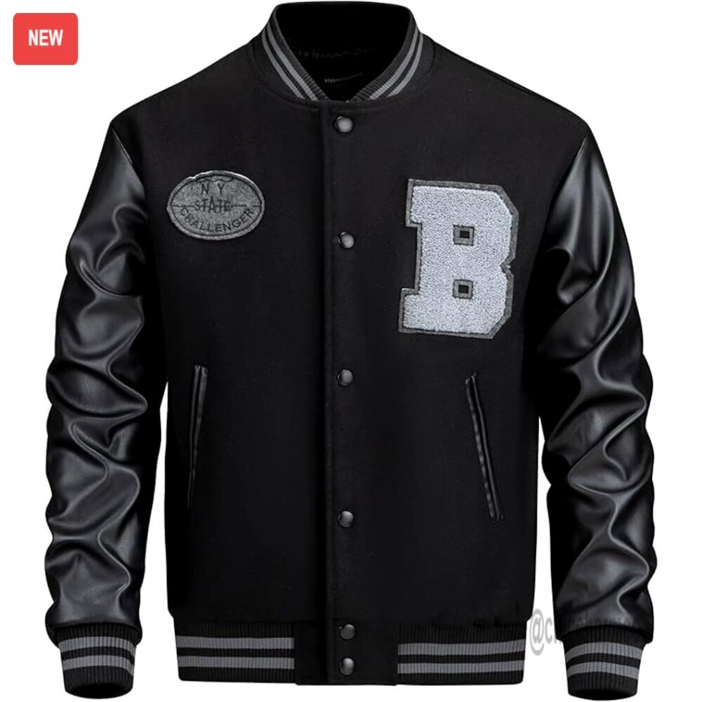 Varsity Baseball Collar Letterman Bomber Jacket Retro Embroidered Print